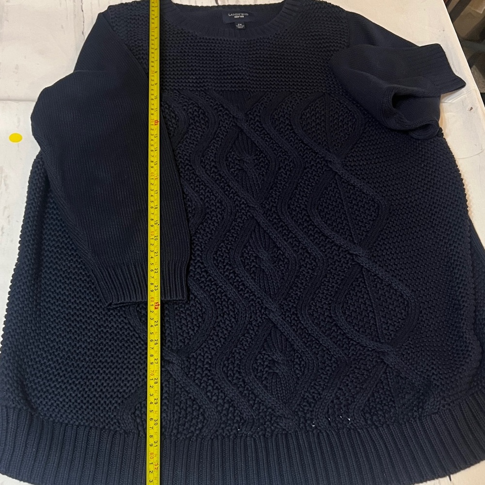 Lands End Drifter Long Blue Cable Knit Sweater